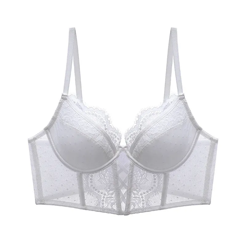 French Transparent Lace Corset Thin Cup Soft Steel Ring Boning Corset Push-up Bra Set