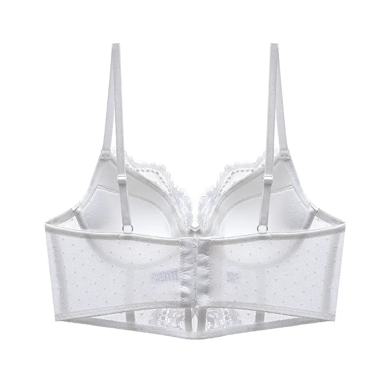 French Transparent Lace Corset Thin Cup Soft Steel Ring Boning Corset Push-up Bra Set