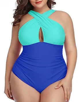 Front Cross Plus Size Keyhole One Piece Swimsuits