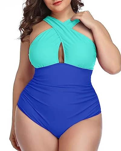 Front Cross Plus Size Keyhole One Piece Swimsuits