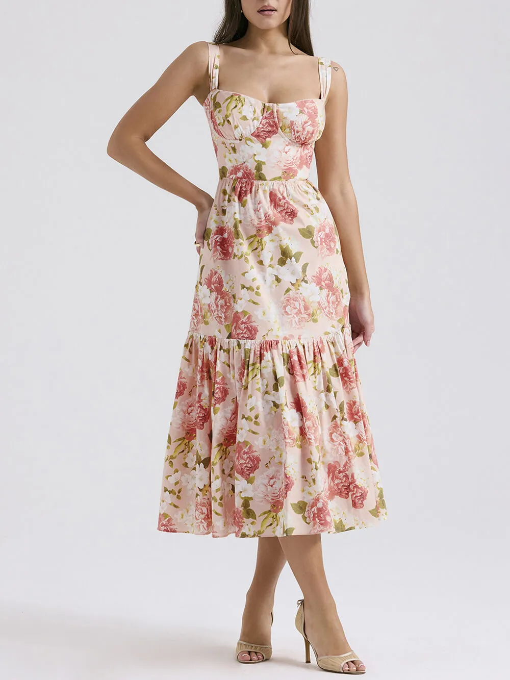 Fryda - Robe midi florale à dos nu style doux