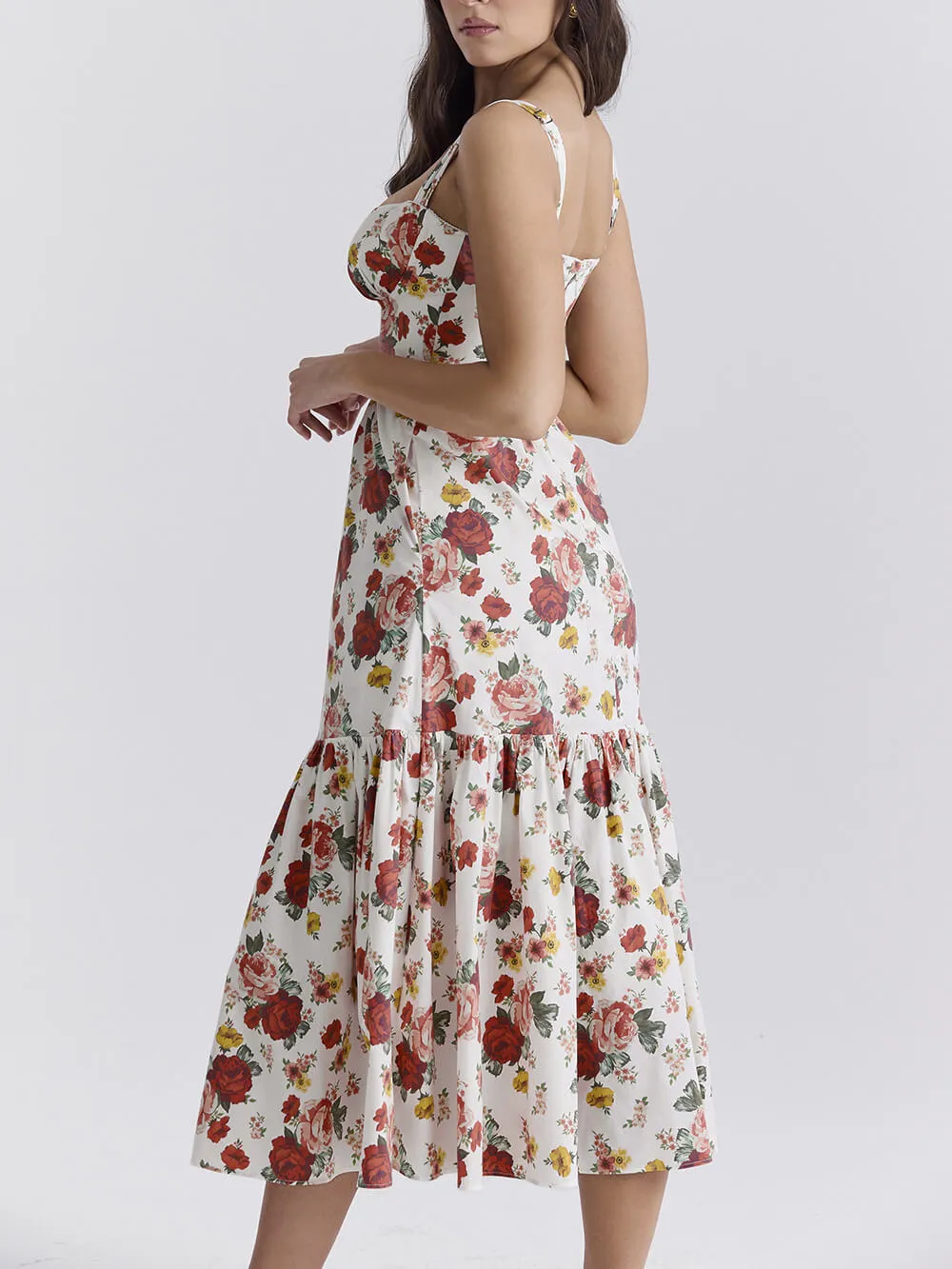 Fryda - Robe midi florale à dos nu style doux