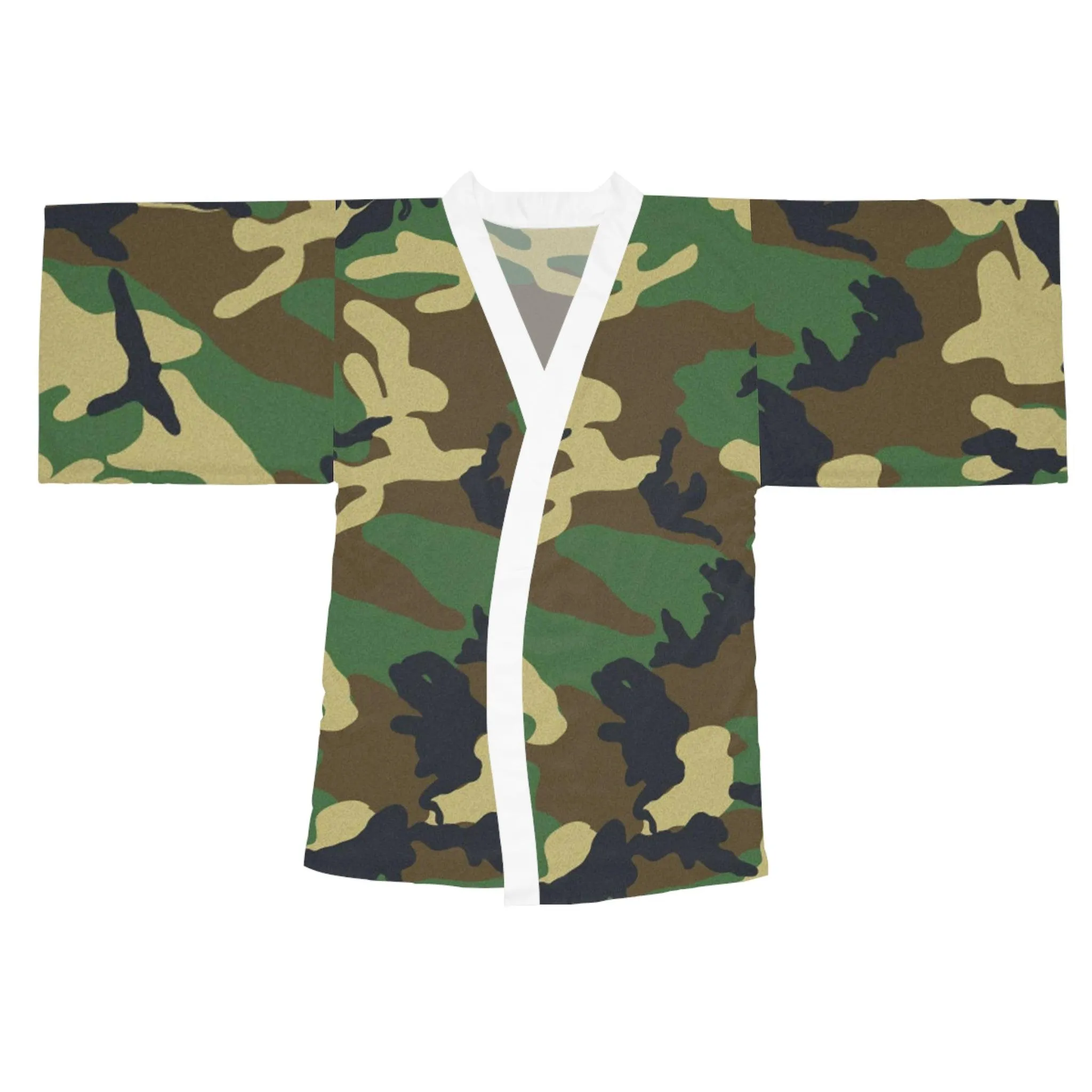 Green Black Camouflage Long Sleeve Kimono Robe