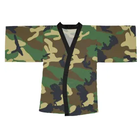 Green Black Camouflage Long Sleeve Kimono Robe