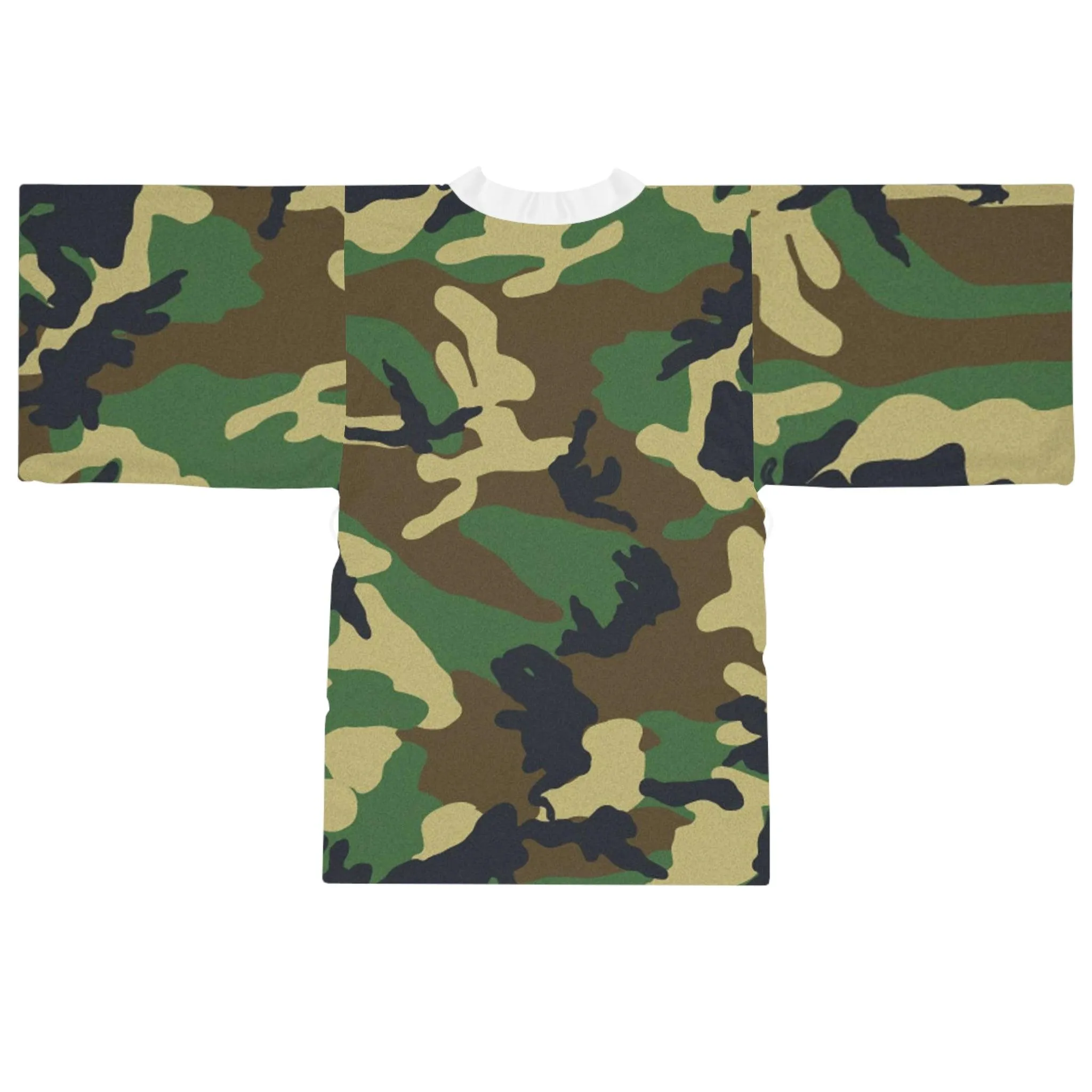 Green Black Camouflage Long Sleeve Kimono Robe