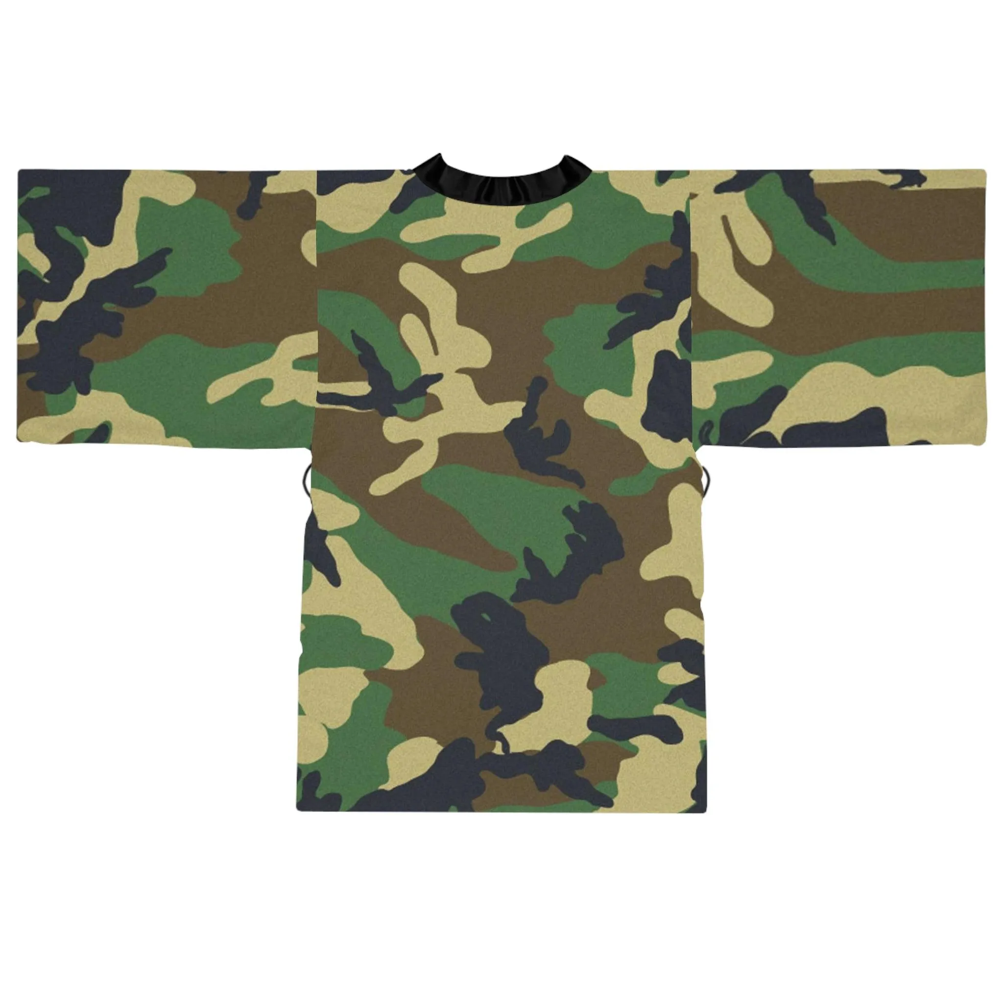Green Black Camouflage Long Sleeve Kimono Robe