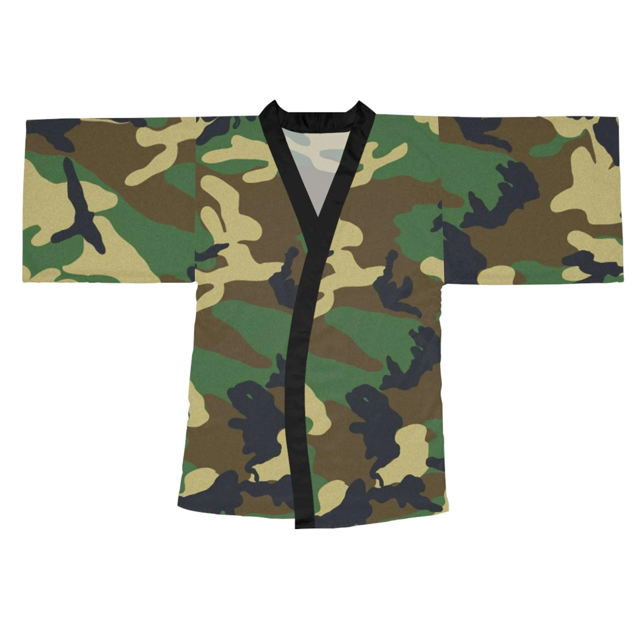 Green Black Camouflage Long Sleeve Kimono Robe