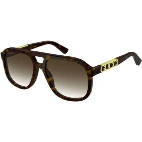 Gucci Men's Sunglasses - Gradient Lens Havana Acetate Pilot Shaped Frame | GG1188S 003