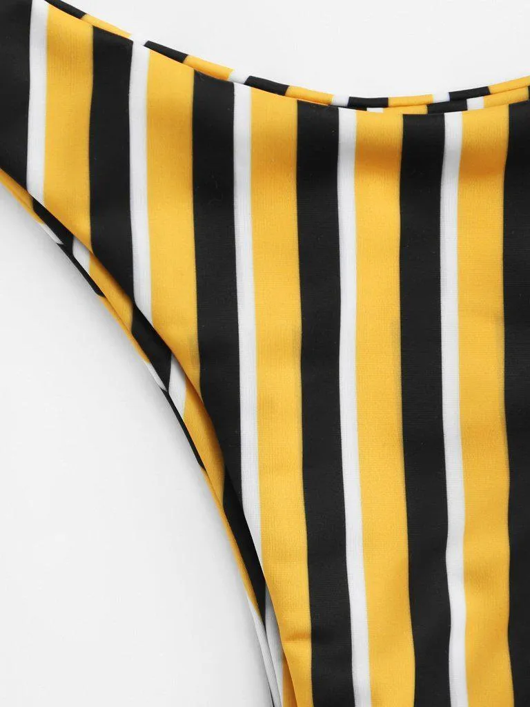 High Leg Striped Bikini Set