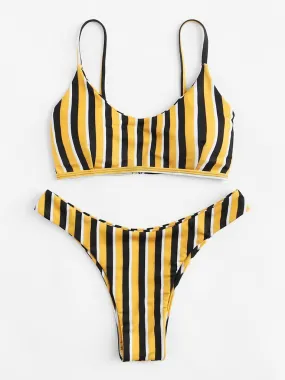 High Leg Striped Bikini Set