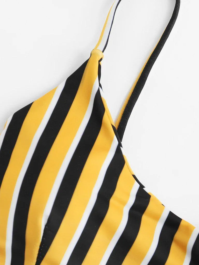 High Leg Striped Bikini Set
