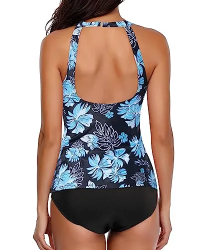 High Neck Halter Two Piece Tummy Control Swimsuits