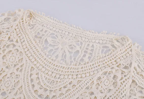 Hollow Out Crochet Half Sleeves Bikini Swimwear Cover Up Beach Dress