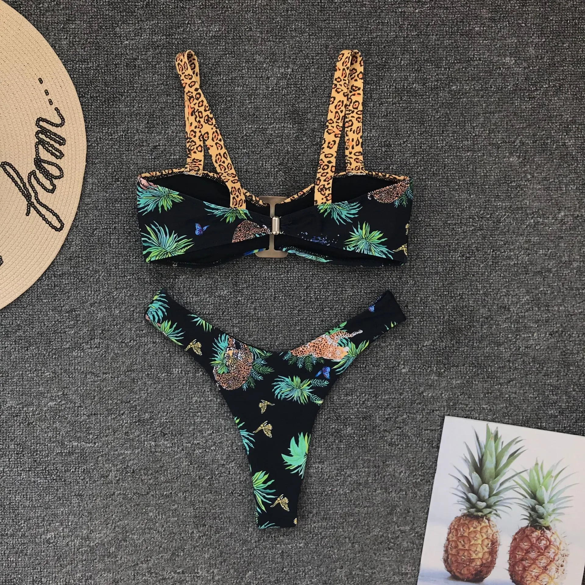 Hot Print Leopard Colorblock Thong Bottom Bikinis