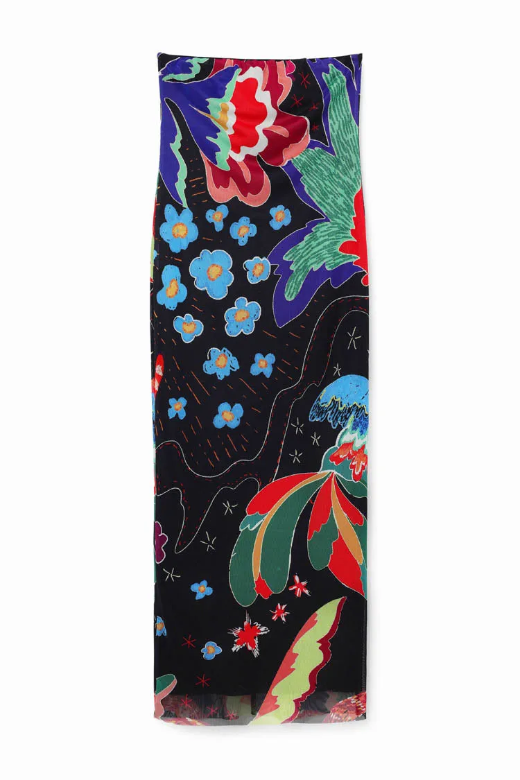 Jungle Design Bandeau Midi Dress