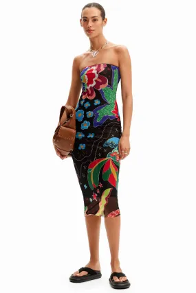 Jungle Design Bandeau Midi Dress