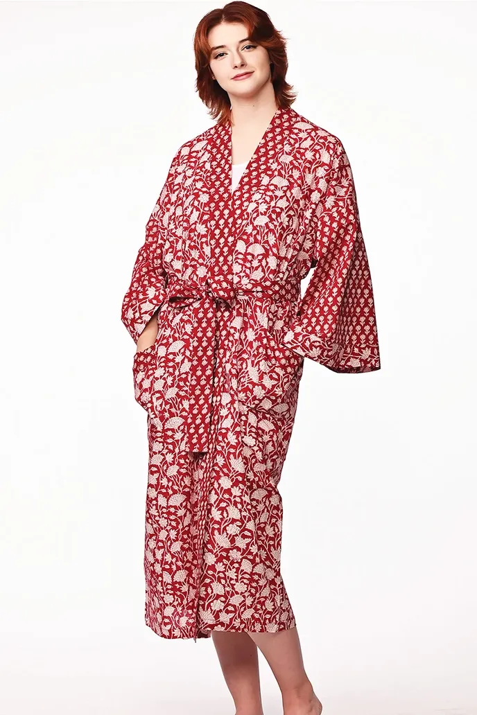 Kimono Robe - Red & White