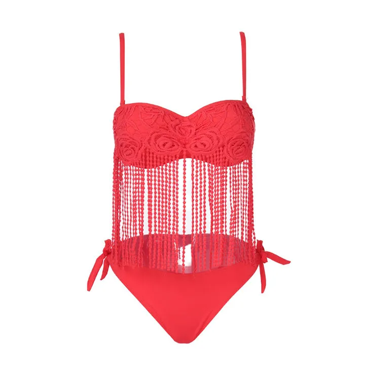 Lace Flower Tassel Bikini
