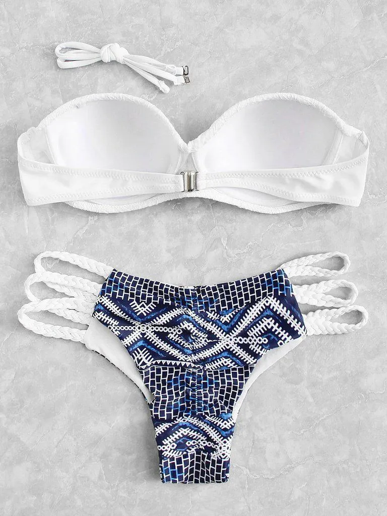 Lace Overlay Geometric Pattern Bikini Set