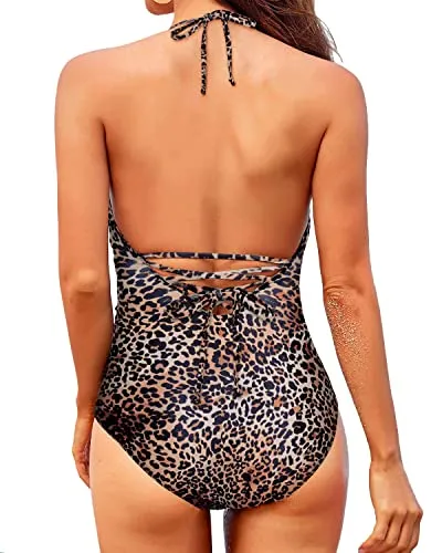 Long Torso Women's Ruched Side Tummy Control Swimsuit-Leopard