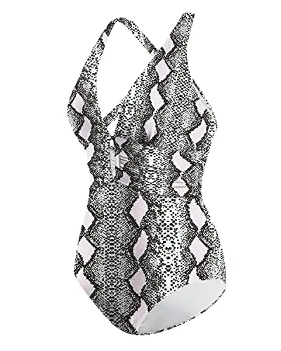 Low Back Sexy Lace Up One Piece Swimsuit Criss Cross Bathing Suit-Light Pink Snake Print