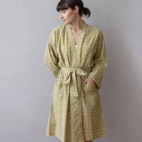 Matta Mustard Block Printed Cotton Robe-Graymarket Design