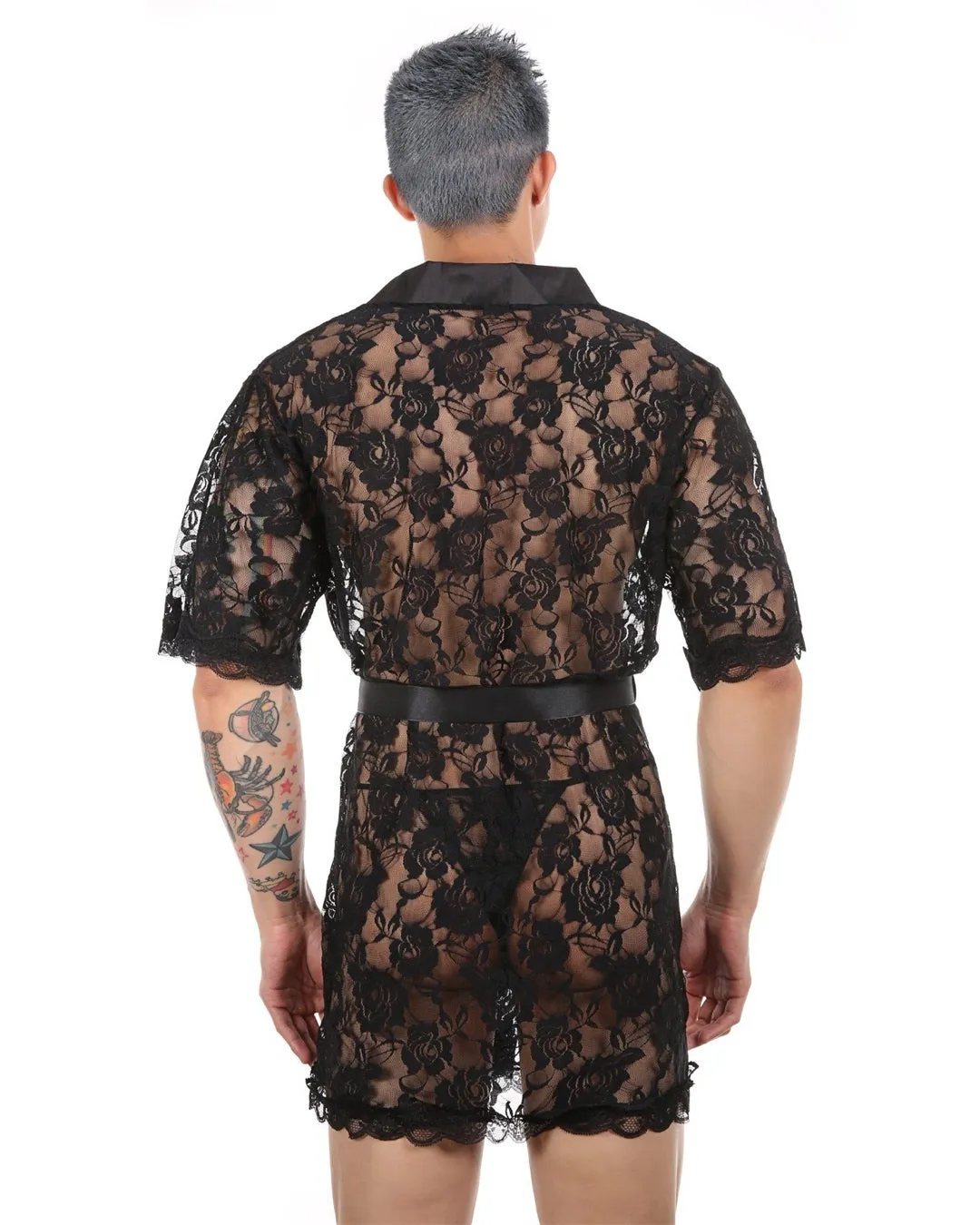 MEN’S SEE-THROUGH LACE LOUNGEWEAR BATHROBE