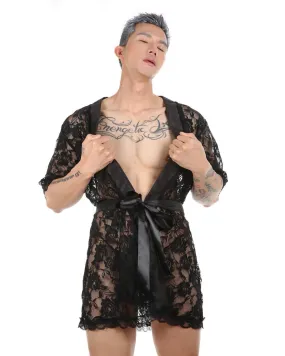 MEN’S SEE-THROUGH LACE LOUNGEWEAR BATHROBE