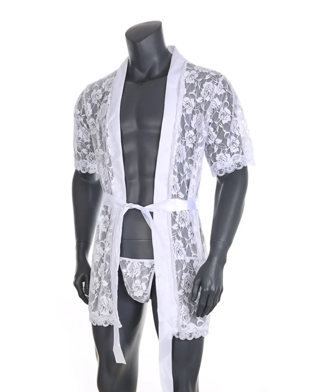 MEN’S SEE-THROUGH LACE LOUNGEWEAR BATHROBE