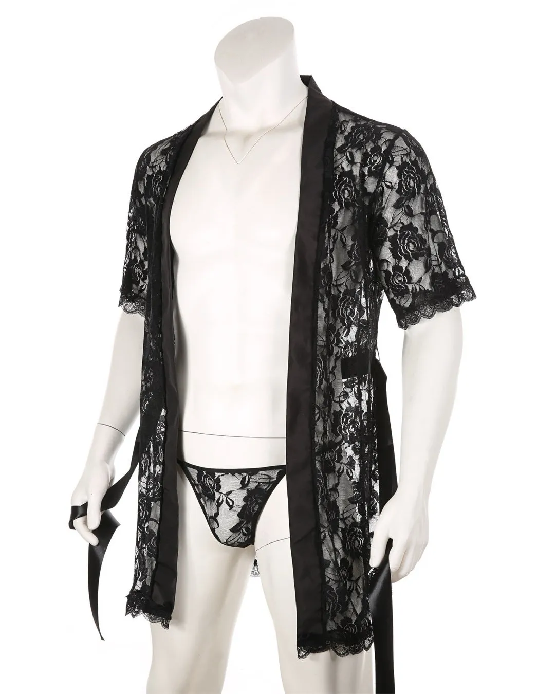 MEN’S SEE-THROUGH LACE LOUNGEWEAR BATHROBE