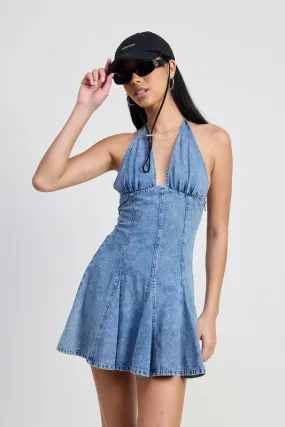 Mini Halter Neck Denim Dress
