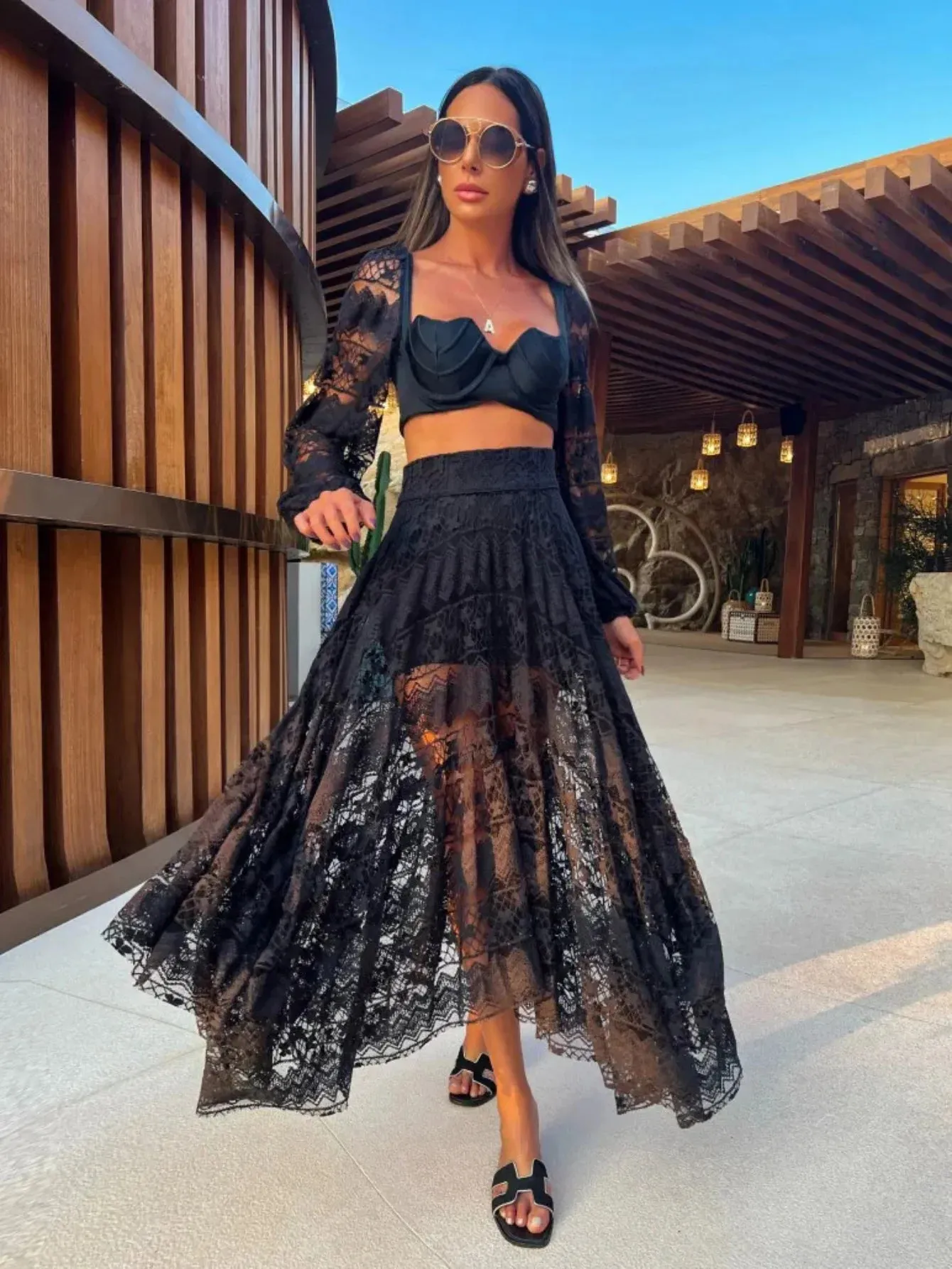 MQTIME  -  Sets For Women 2 Pieces Lace Skirt Sexy Short Top High Waist Skirt Fashion Women's Dress Beach Outing Sundress Vacation Robes