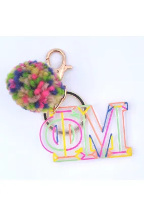 Phi Mu Colorblock Pom Keychain