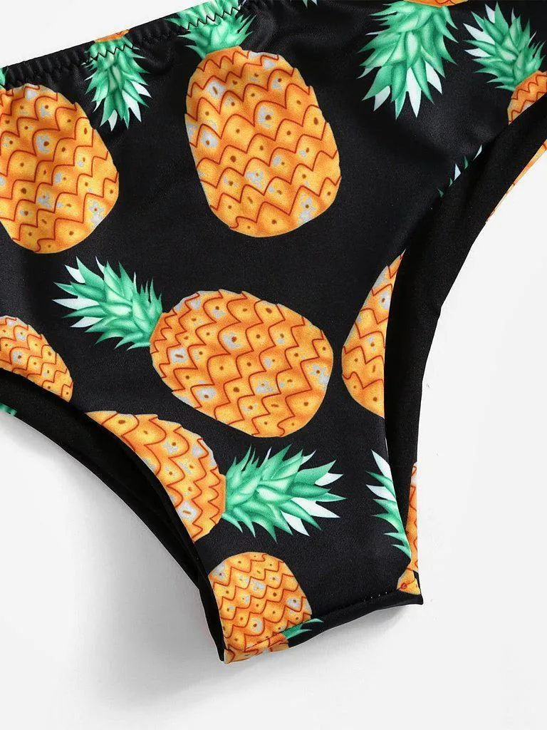 Pineapple Print Wrap Self Tie Bikini Set