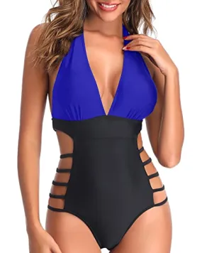 Plunge V Neck One Piece Swimsuits for Women High Leg Cutout Swimwear
