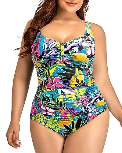 Plus Size Retro Ruched Tummy Control One Piece Swimsuit