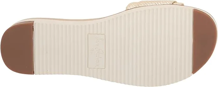 Sam Edelman Ariane Platinum Open Toe Buckle Accent Flat Leather Slides Sandals