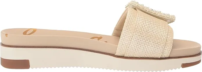 Sam Edelman Ariane Platinum Open Toe Buckle Accent Flat Leather Slides Sandals
