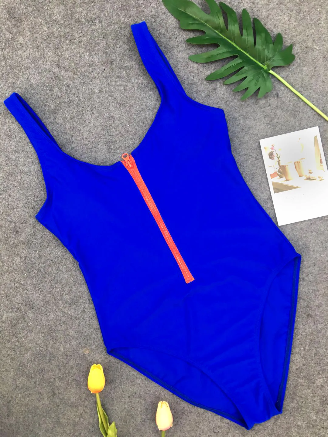 Sexy High Cut Slimming Zipper Plain Swimsuits