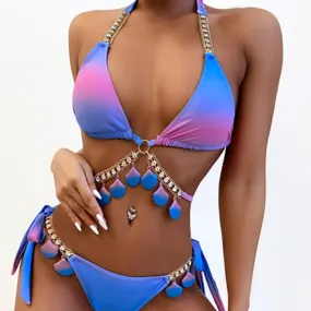 Sexy Shell Diamond Bikini Halter Push Up Swimwear Women Swimsuit
