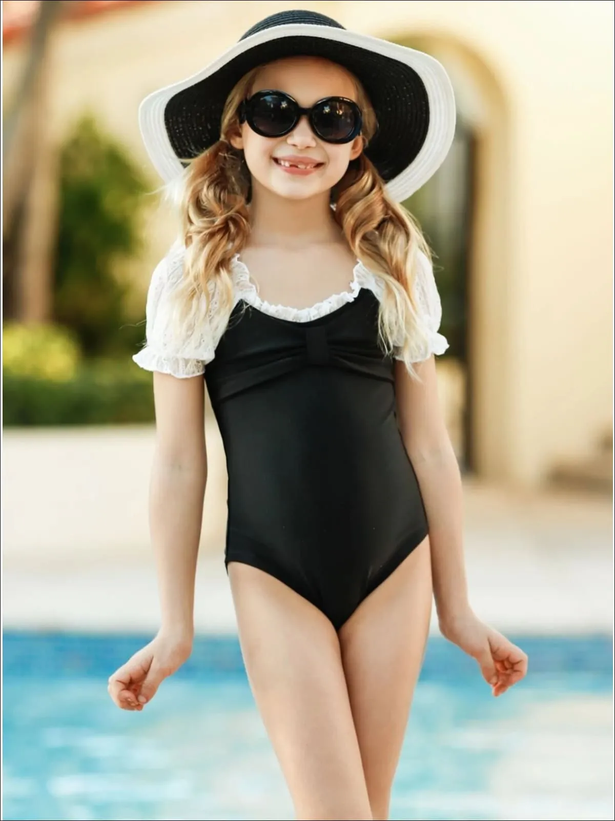Sheer Shoulders One Piece Swimsuit