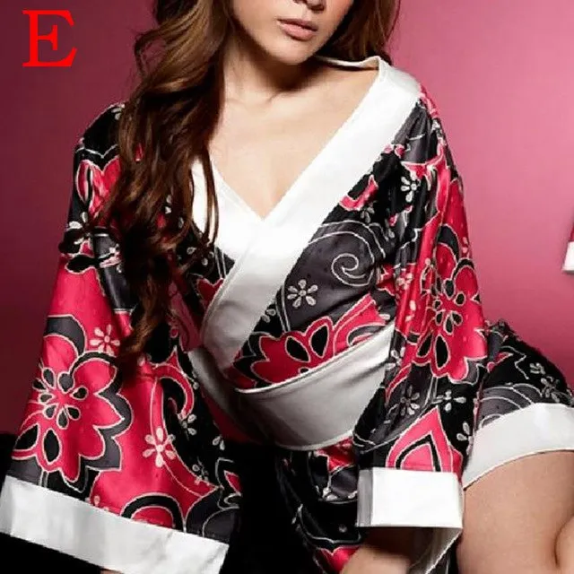 Silk Satin Wedding Bride Bridesmaid Robe Floral Bathrobe Short Kimono Robe Night Robe Bath Robe Fashion Dressing Gown For Women