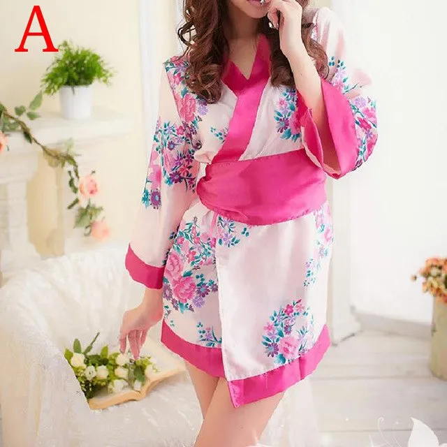 Silk Satin Wedding Bride Bridesmaid Robe Floral Bathrobe Short Kimono Robe Night Robe Bath Robe Fashion Dressing Gown For Women