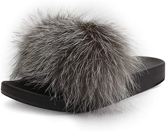 Silver Fox Fur Slippers