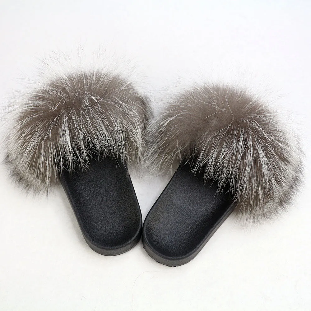 Silver Fox Fur Slippers