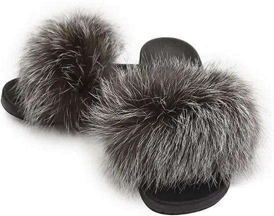 Silver Fox Fur Slippers