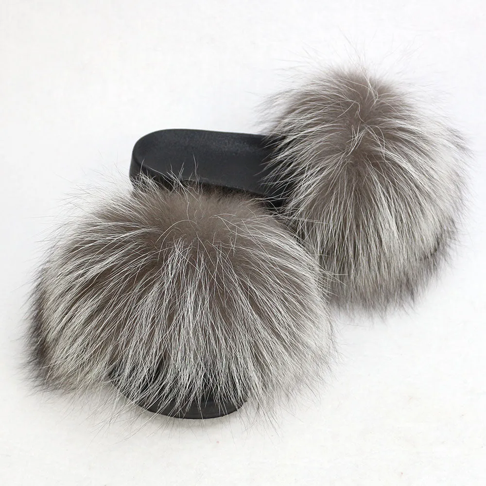 Silver Fox Fur Slippers