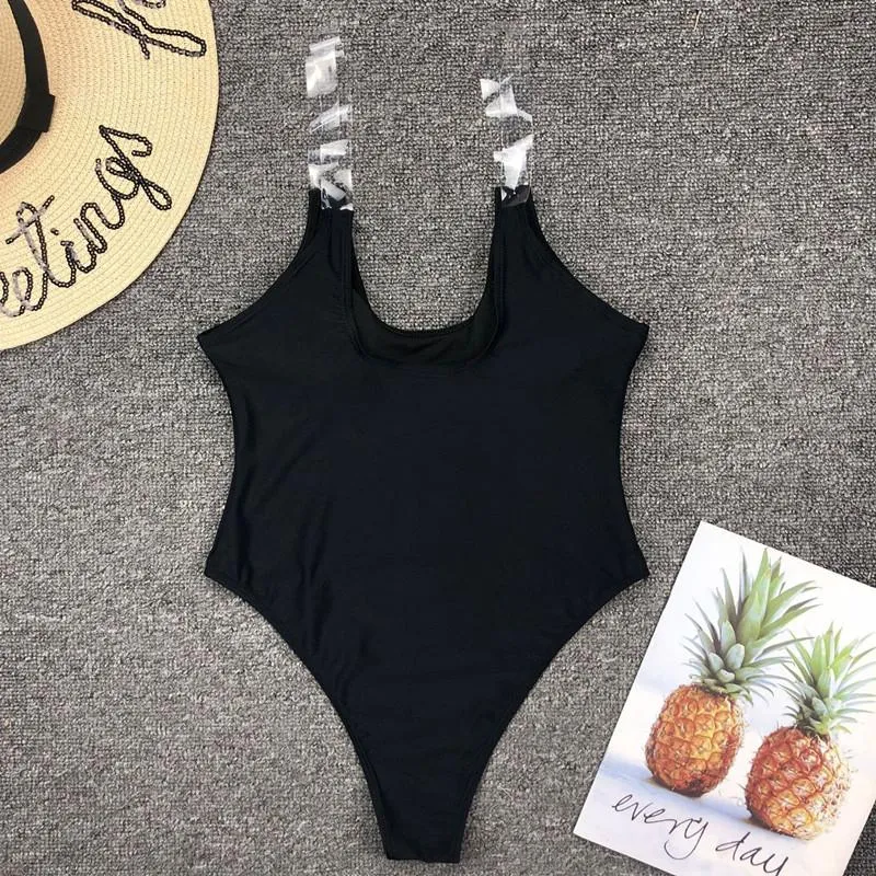Simple Clear Bandeau Plain High Cut Swimsuits
