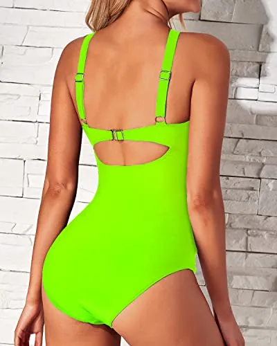 Slimmer Look One Piece Tummy Control Bathing Suit-Neon Green
