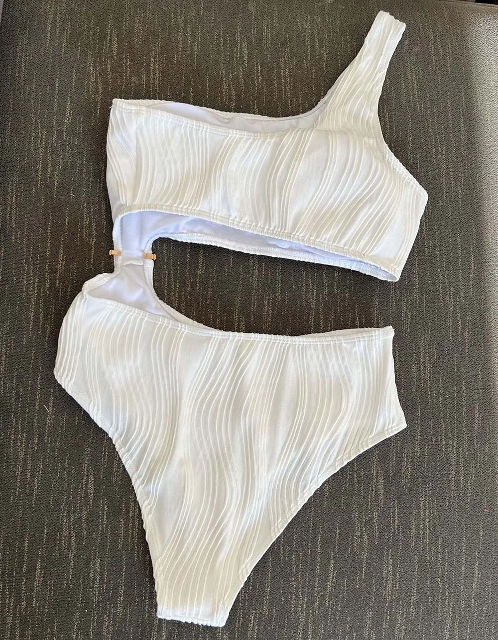 Solid-color Plain One-piece Hollow Out Textured Backless Bikini Swimwear